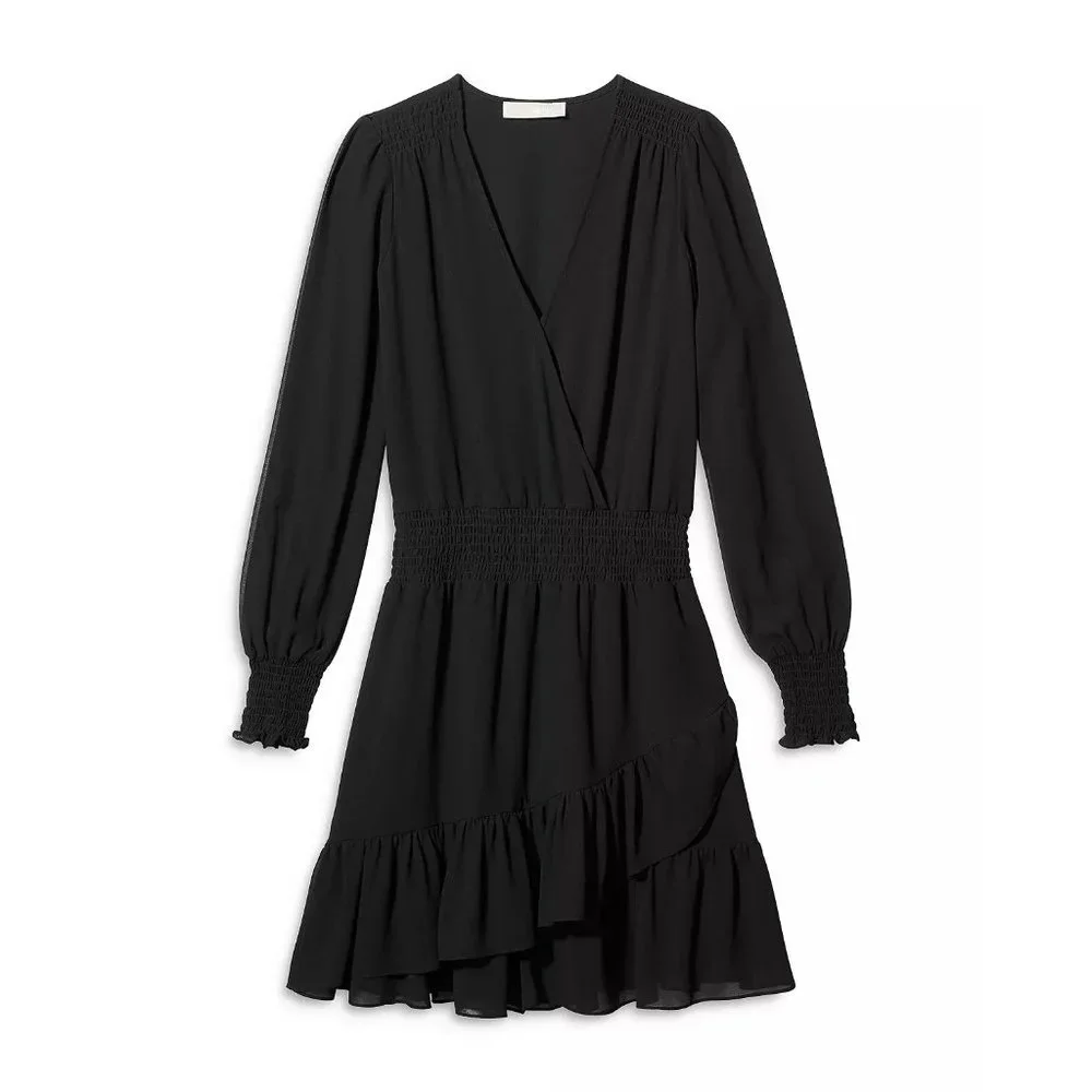 MICHAEL Michael Kors Smocked Ruffled Dress in Black - Size Small - Picture 4 of 5